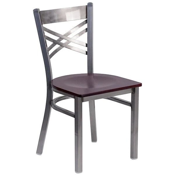 2 Pack. HERCULES Series Clear Coated ''X'' Back Metal Restaurant Chair (2XU6FOBCLMAHW) - Image 5