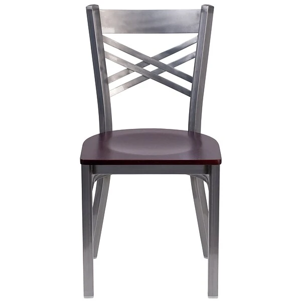 2 Pack. HERCULES Series Clear Coated ''X'' Back Metal Restaurant Chair (2XU6FOBCLMAHW) - Image 7