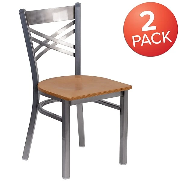 2 Pack. HERCULES Series Clear Coated ''X'' Back Metal Restaurant Chair (2XU6FOBCLNATW) - Image 2
