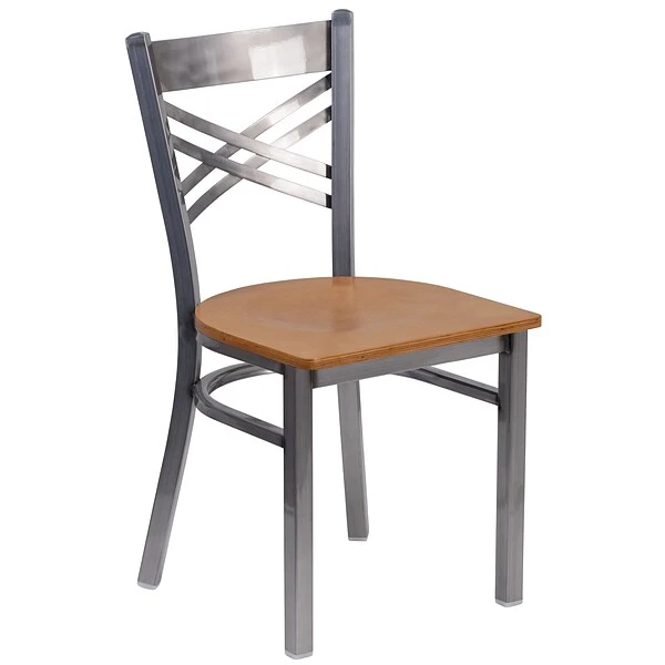 2 Pack. HERCULES Series Clear Coated ''X'' Back Metal Restaurant Chair (2XU6FOBCLNATW) - Image 5