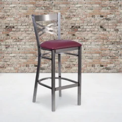 Flash Furniture Traditional Vinyl Restaurant Barstool With Back, Burgundy, 2-Pieces (2XU6F8BCLBBURV)