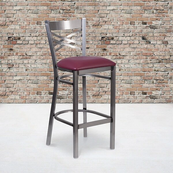Flash Furniture Traditional Vinyl Restaurant Barstool With Back, Burgundy, 2-Pieces (2XU6F8BCLBBURV)