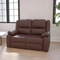Flash Furniture Harmony Series 56" LeatherSoft Loveseat With Two Built-In Recliners, Brown (BT70597LSBN)