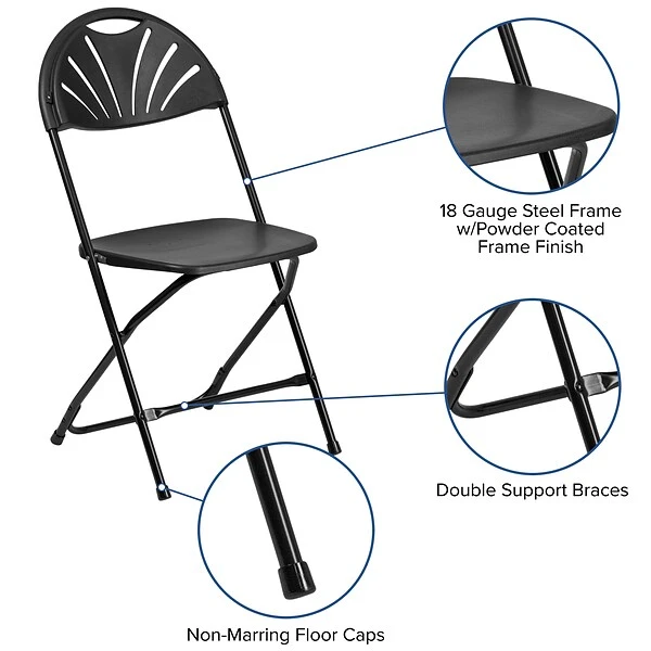 Flash Furniture HERCULES Series 800 Lb. Capacity Plastic Fan Back Folding Chair 8/Pack (8LEL4BK) - Image 5