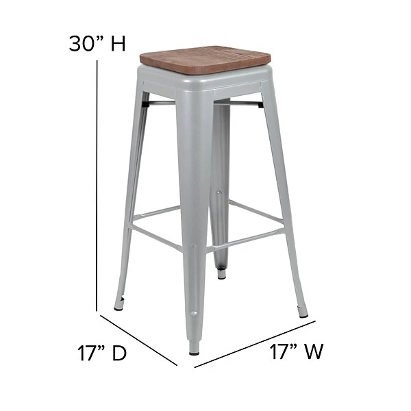 Flash Furniture Metal 30" High Indoor Bar Stool, Silver, 4-Pieces (4ET31320W30SVR) - Image 5