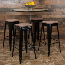 Flash Furniture Metal 30" High Indoor Bar Stool, Black, 4-Pieces (4ET31320W30BKR)
