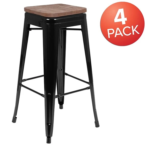 Flash Furniture Metal 30" High Indoor Bar Stool, Black, 4-Pieces (4ET31320W30BKR) - Image 2
