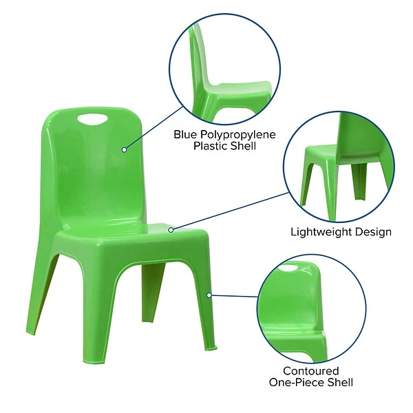 Flash Furniture Plastic School Chair With Carrying Handle And 11'' Seat Height, Green, 2-Pieces (2YUYCX011GREEN) - Image 5
