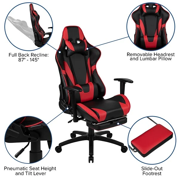 Flash Furniture X30 Ergonomic LeatherSoft Swivel Gaming Chair, Red (CH187230RED) - Image 4