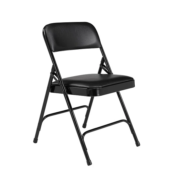 NPS 1200 Series Vinyl Padded Premium Folding Chairs, Caviar Black/Black, 4/Pack (1210/4)