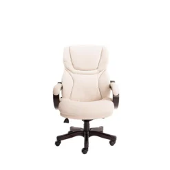 Serta Big And Tall Bonded Leather Executive Office Chair With Upgraded Wood Accents, Inspired Ivory (CHR200059)