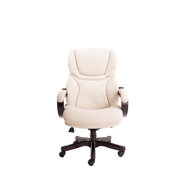 Serta Big And Tall Bonded Leather Executive Office Chair With Upgraded Wood Accents, Inspired Ivory (CHR200059)