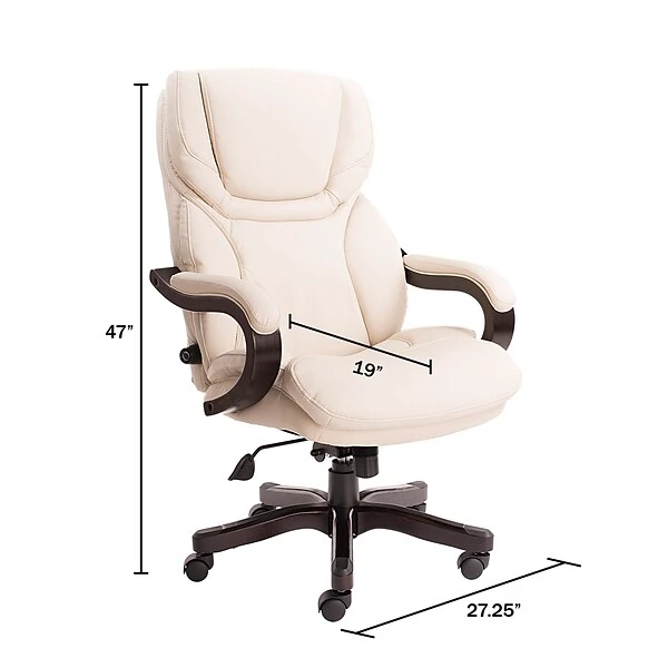 Serta Big And Tall Bonded Leather Executive Office Chair With Upgraded Wood Accents, Inspired Ivory (CHR200059) - Image 4