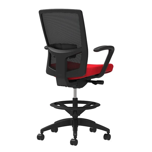 Union & Scale Workplace2.0™ Fabric Stool, Ruby Red, Adjustable Lumbar, Fixed Arms, Synchro-Tilt, Partial Assembly Required