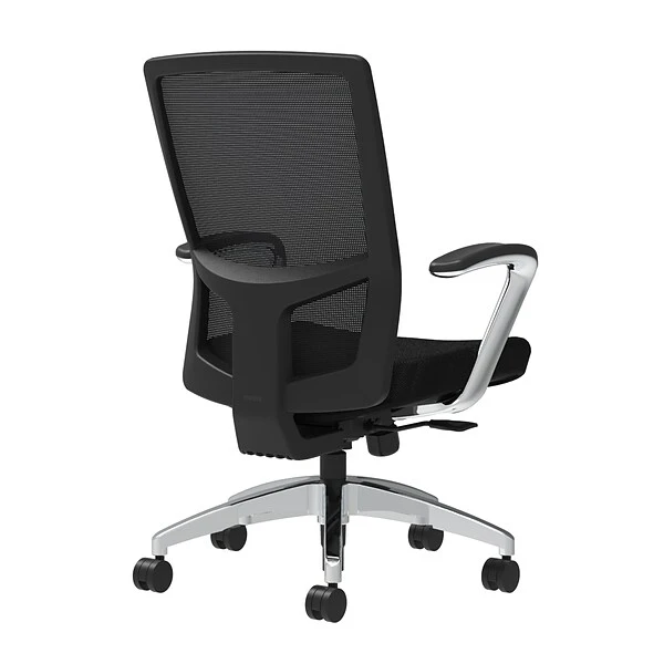 Union & Scale Workplace2.0™ Fabric Task Chair, Black, Integrated Lumbar, Fixed Arms, Synchro-Tilt W/ Seat Slide Control (53671)
