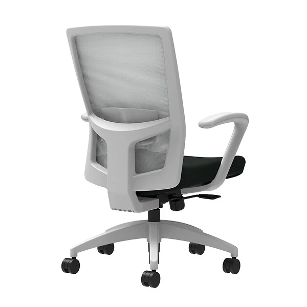 Union & Scale Workplace2.0™ Task Chair, Black Vinyl, Adjustable Lumbar, Fixed Arms, Synchro-Tilt W/ Seat Slide Control (53529)