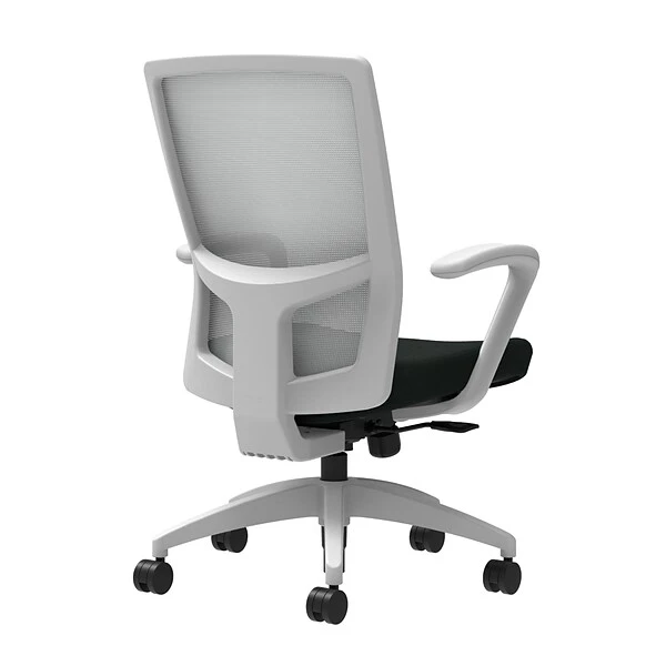 Union & Scale Workplace2.0™ Task Chair, Black Vinyl, Integrated Lumbar, Fixed Arms, Synchro-Tilt W/ Seat Slide Control (53530)