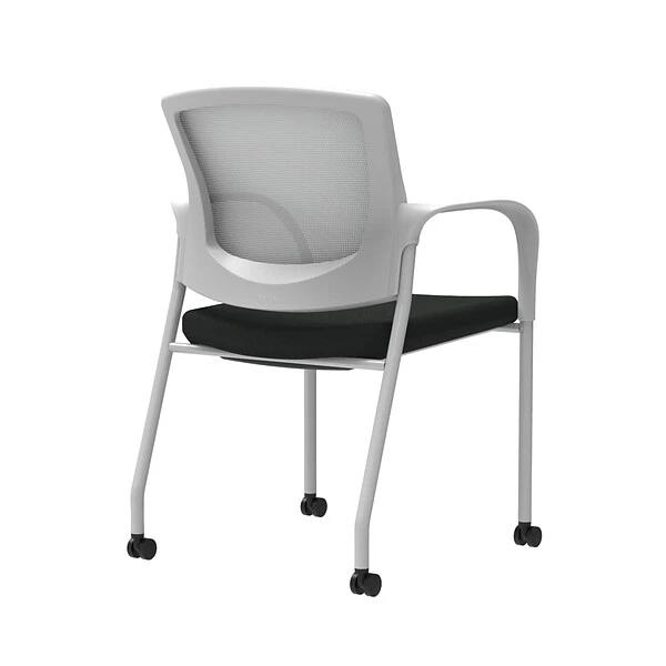 Union & Scale™ Workplace2.0™ Vinyl Guest Chair, Black Vinyl, Integrated Lumbar, Fixed Arms, Stationary, Fully Assembled