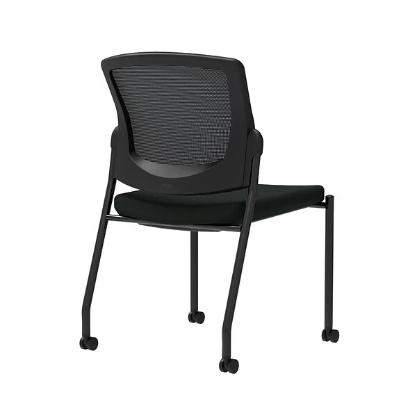 Union & Scale Workplace2.0™ Vinyl Guest Chair, Black Vinyl, Integrated Lumbar, Armless, Stationary, Fully Assembled (53718)