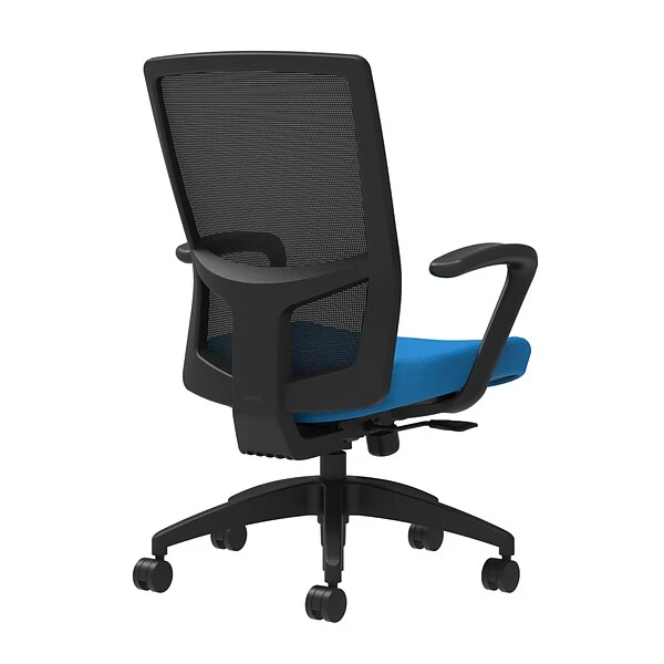 Union & Scale Workplace2.0™ Fabric Task Chair, Cobalt, Integrated Lumbar, Fixed Arms, Synchro-Tilt With Seat Slide (53630)