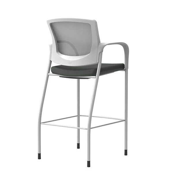 Union & Scale™ Workplace2.0™ Bistro Height Stool Fog Mesh, Fixed Arms, Iron Ore Fabric (54251)