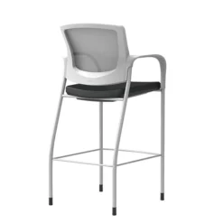 Union & Scale™ Workplace2.0™ Bistro Height Stool Fog Mesh, Fixed Arms, Black Vinyl (54252)