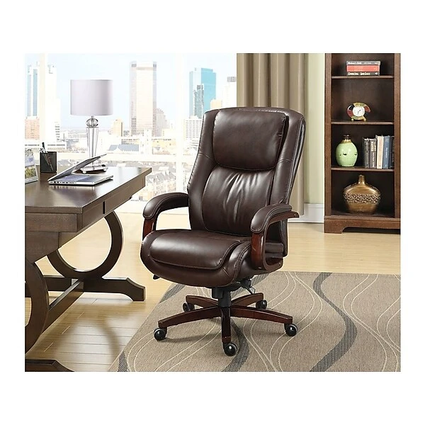 La-Z-Boy Winston Ergonomic Faux Leather Executive Big & Tall Chair, 400 Lb. Capacity, Brown (44763) - Image 3