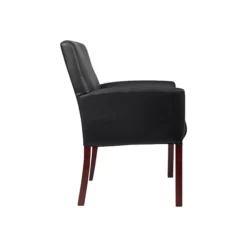Boss Office Products Box Arm Faux Leather Guest Chair, Black/Mahogany (B619)