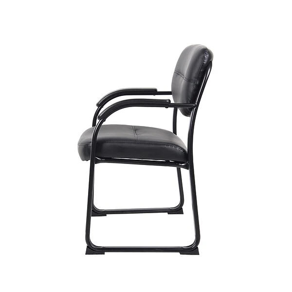 Boss Leather Sled Base Side Chair With Arms, Black (9519) - Image 3