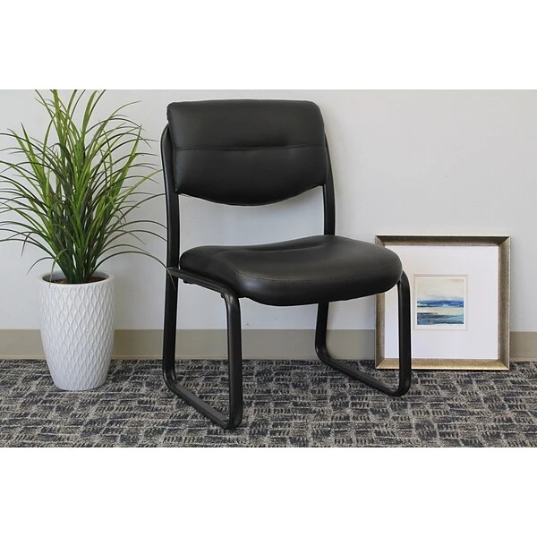 Boss Leather Sled Base Side Chair With Arms, Black (9519) - Image 4