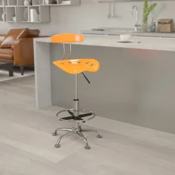 Flash Furniture Low Back Polymer Drafting Stool With Tractor Seat, Vibrant Orange