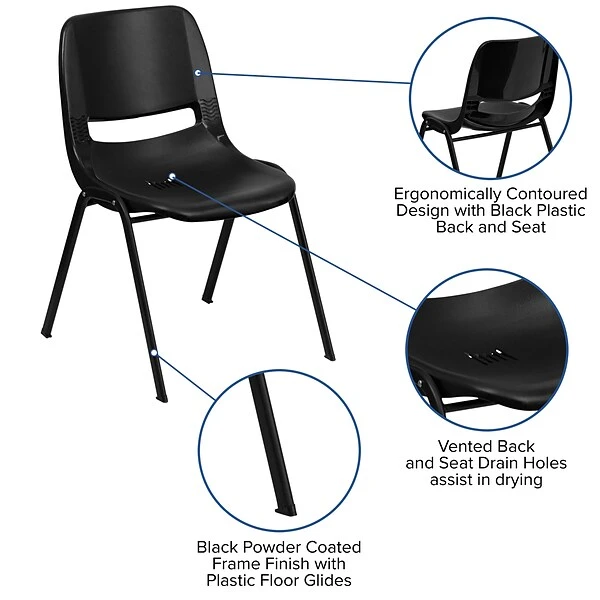 Flash Furniture HERCULES Plastic Shell Stack Chair, Black (RUT-EO1-BK-GG) - Image 4