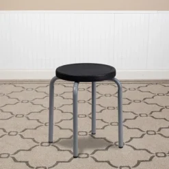 Flash Furniture Stackable Stool With Black Seat And Silver Powder Coated Frame, Black