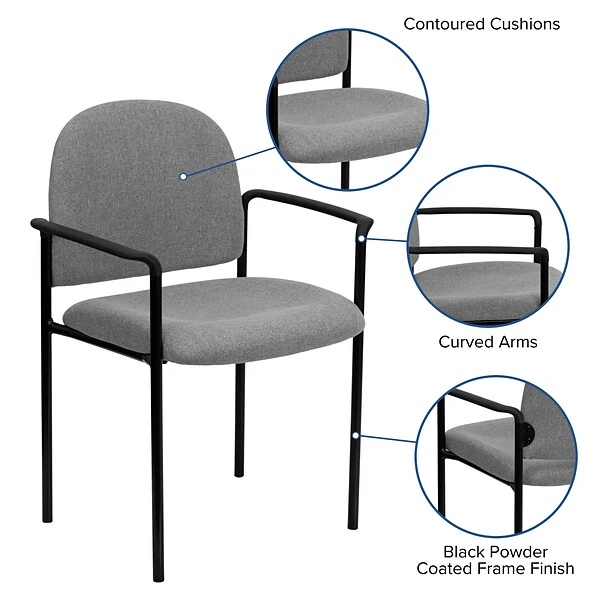 Flash Furniture Fabric Stackable Steel Side Chairs W/Arms (BT5161GY) - Image 4