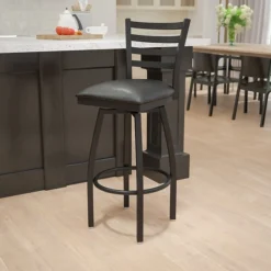 Flash Furniture Traditional Vinyl Restaurant Swivel Barstool With Back, Black (XU6F8BLDSWVBKV)