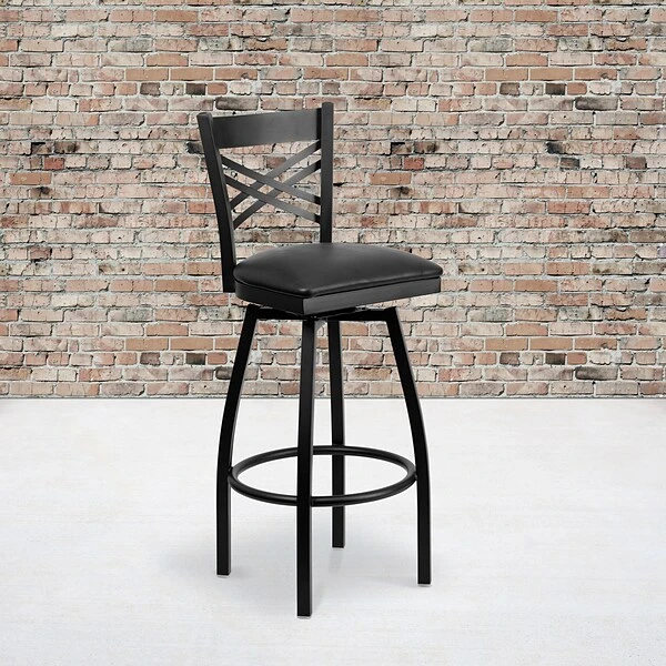 Flash Furniture Traditional Vinyl Restaurant Swivel Barstool With Back, Black (XU6F8BXSWVBKV)