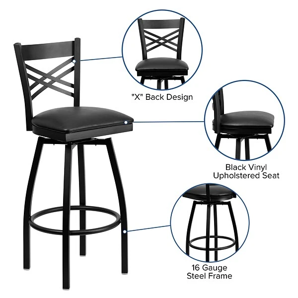 Flash Furniture Traditional Vinyl Restaurant Swivel Barstool With Back, Black (XU6F8BXSWVBKV) - Image 4
