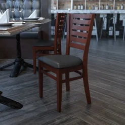 Flash Furniture Darby Series Slat-Back Wood Restaurant Chair, Walnut Finish W/Black Vinyl Seat