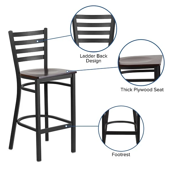 Flash Furniture Traditional Wood Restaurant Barstool With Back, Walnut (XUDG697BBARWAW) - Image 3