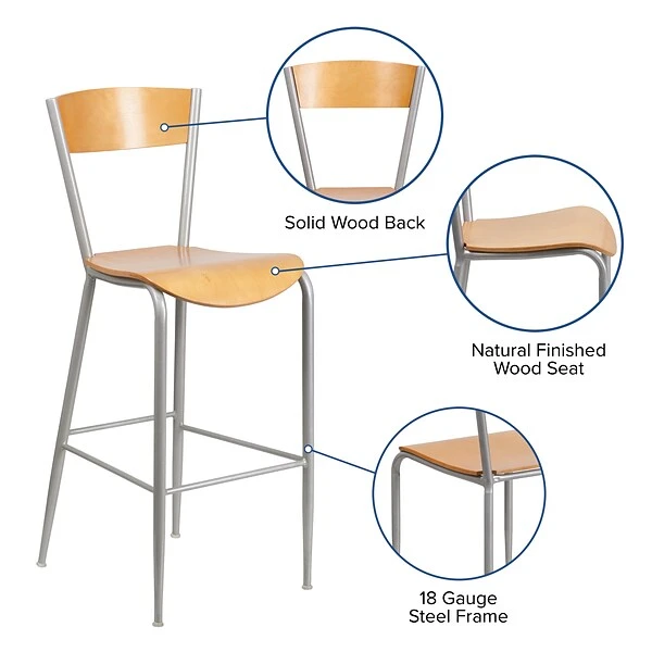 Flash Furniture Invincible Series Traditional Wood Restaurant Barstool, Natural (XUDG60218B) - Image 3