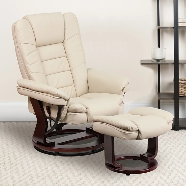Flash Furniture LeatherSoft Recliner And Ottoman Set Beige (BT7818BGE)