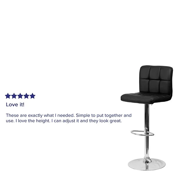 Flash Furniture Contemporary Vinyl Adjustable Height Barstool With Back, Black (DS810MODBK) - Image 3