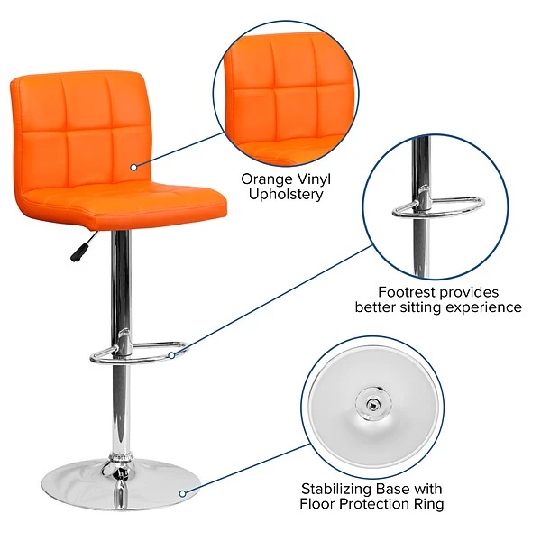 Flash Furniture Contemporary Vinyl Adjustable Height Barstool With Back, Orange (DS810MODORG) - Image 4