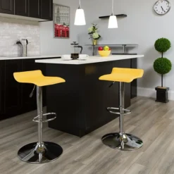 Flash Furniture Contemporary Vinyl Adjustable Height Barstool With Back, Yellow (DS801CONTYEL)
