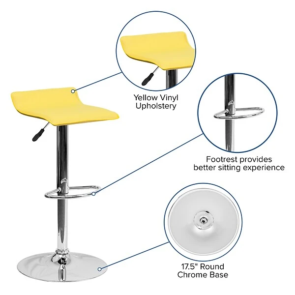 Flash Furniture Contemporary Vinyl Adjustable Height Barstool With Back, Yellow (DS801CONTYEL) - Image 3