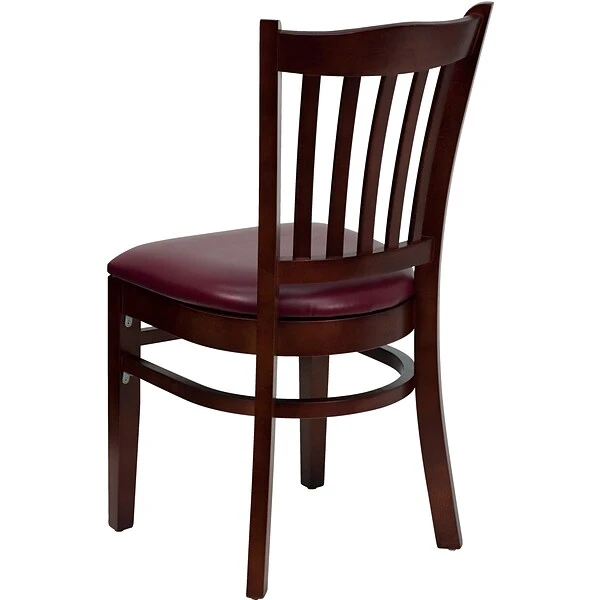 Flash Hercules Series Wooden Vertical Slat Back Restaurant Chair, Mahogany Finish W/Burgundy Seat - Image 3