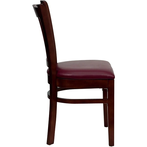 Flash Hercules Series Wooden Vertical Slat Back Restaurant Chair, Mahogany Finish W/Burgundy Seat - Image 4