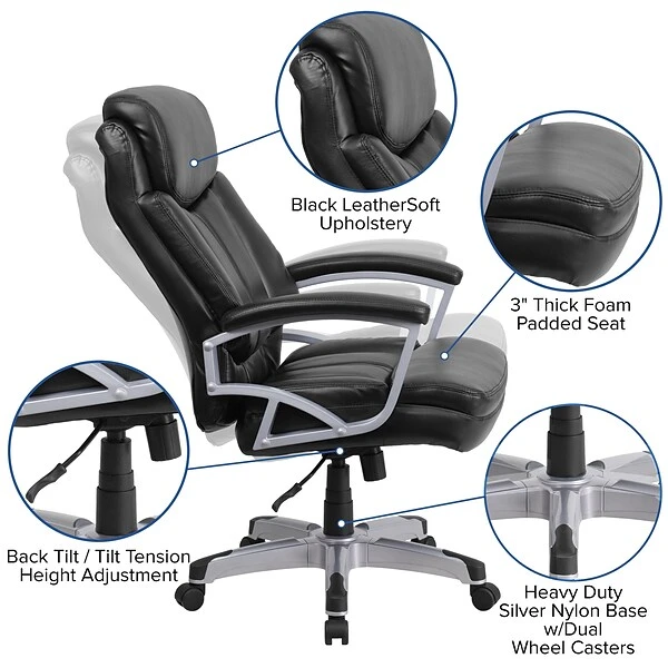 Flash Furniture HERCULES Series Ergonomic LeatherSoft Swivel Big & Tall Executive Office Chair, Black (GO18501LEA) - Image 5