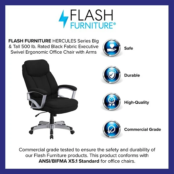 Flash Furniture HERCULES Series Ergonomic Fabric Swivel Big & Tall Executive Office Chair, Black (GO18501FAB) - Image 3