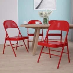 Flash Furniture HERCULES Series Metal Folding Chair, 4/Pk (4BDF002RED)